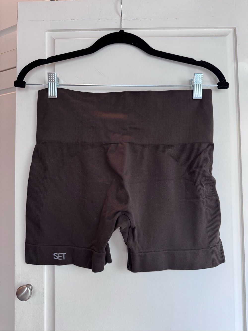 SET Active Ribbed Crop Tank and High-Waist Bike Shorts - Brown - Picture 6 of 7